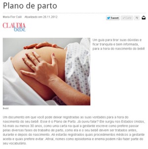 Entrevista que dei para a revista Claudia Bebê sobre plano de parto